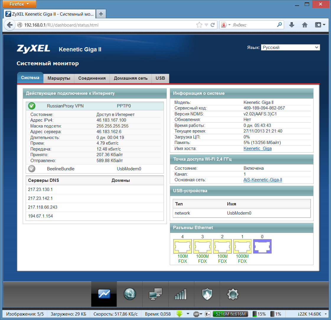 Статус PPTP VPN